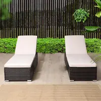 Outdoor Patio Chaise Lounges Set of 2 Seating Chairs, PE Wicker Lawn Garden Lounge Chairs, Outside Pool Lounger Wicker Beds, Adj 1