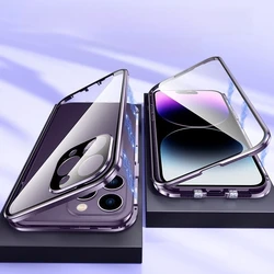 Universal Magnetic 360° Protective Case with Double - Sided Glass Cover - iPhone 15 Pro Max (Purple)
