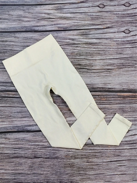 Tossy Ribbed Yoga Leggings Sport Tights Woman Seamless Knit Yoga Pants White Femme Gym Leggins Skinny Workout Fitness Push Up Cream