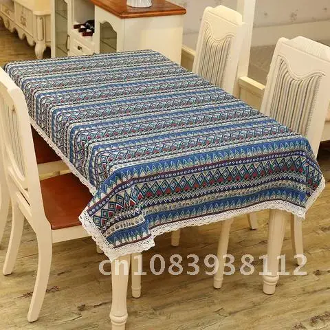 

Bohemian Style Colorful Geometric Cotton And Linen Tablecloth Thickened Rectangular Dining Table Cover Soft Exotic Cushion 1PC