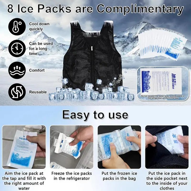 Ice Cooling Vest Ice Pack Cooling Vests For Body AC Vest Summer Adjustable Cold For Men Women Hot Weather