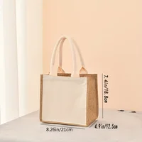 Blank DIY Painting Canvas Bags Hand Carrying Zipper Faux Linen Bags Solid Color Large Capacity Ladies Tote Shopping Bags - Image 6