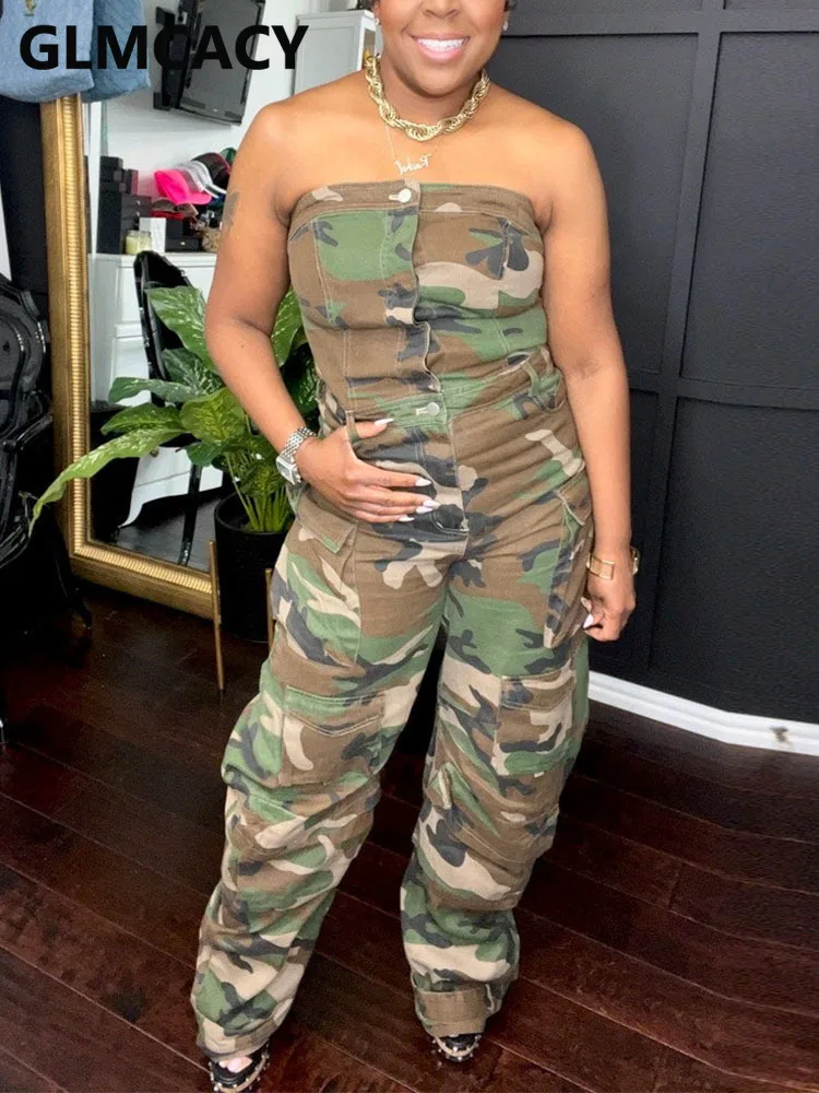 

Women's Fashion Camouflage Pocket Casual Jumpsuit - Stylish Camo Print Jumpsuit with Pockets