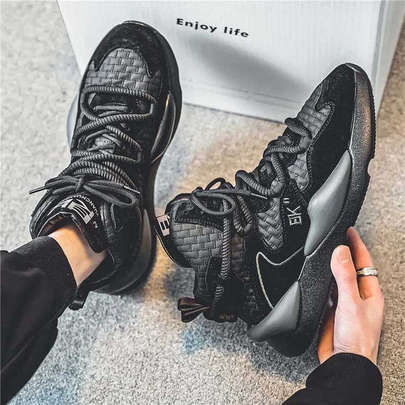 New Autumn and Winter High Cut Plush Warm and Trendy Shoes for Sports and Leisure Men's Fashionable Lace Up Youth Running Shoes 5