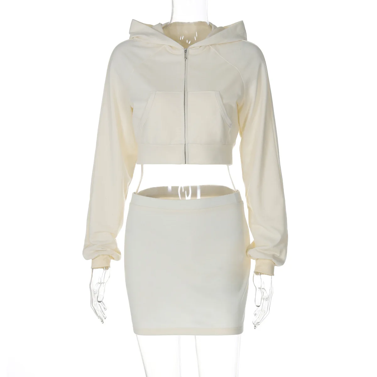 Autumn Fashion Hoodie 2 Piece-Set Skirt Female Cropped Zipper Cardigan Top And Skirt Sets Tracksuit Women's Sexy Outfits