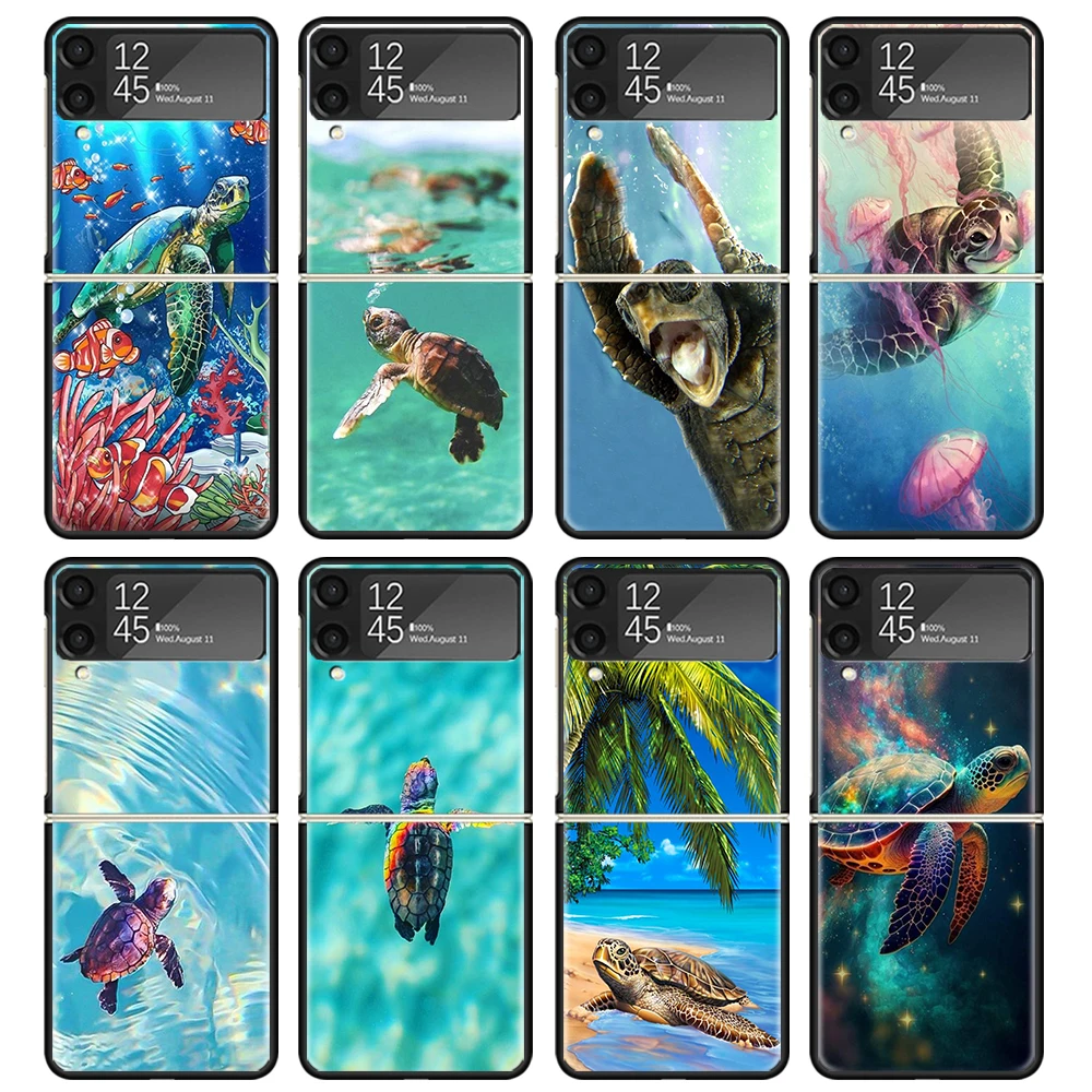 Custodia Per Telefono Sea Turtle Aqua Black Per Samsung Zflip5 Zflip4 Zflip3 5G Hard Pc Protective Galaxy Z Flip 3 4 5 Cover Pieghevole