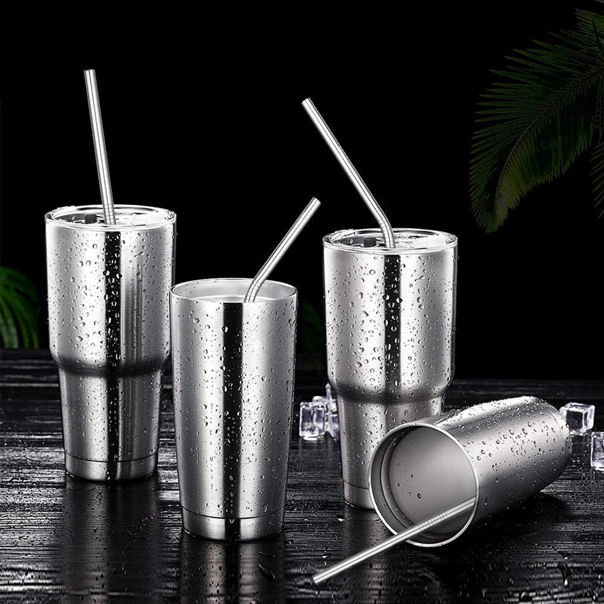 3pcs 12-inch Reusable Metal Straws, 304 Stainless Steel Straws Set(1  Straight Straw, 1 Bent Straw, 1 Cleaning Brush & 1 Pouch), Perfect For  Smoothies, Milkshakes, And Various Drinks