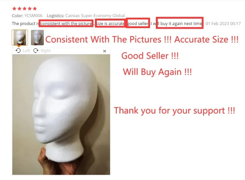 Description Picture 5 of itemNEW 1PCS Female Styrofoam Foam Mannequin Manikin Head Model Hat Glasses Wig Display Male Foam Mannequin Head Holder Stand Rack