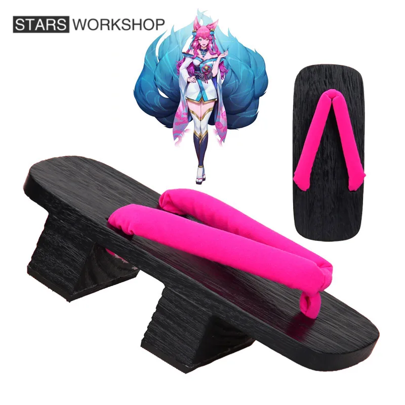 Stars Workshop Lol Spirit Blossom Ahri Scarpe Cosplay Donna Rosa Tacco Alto Geta Zoccoli In Legno Giapponesi Con Calzini