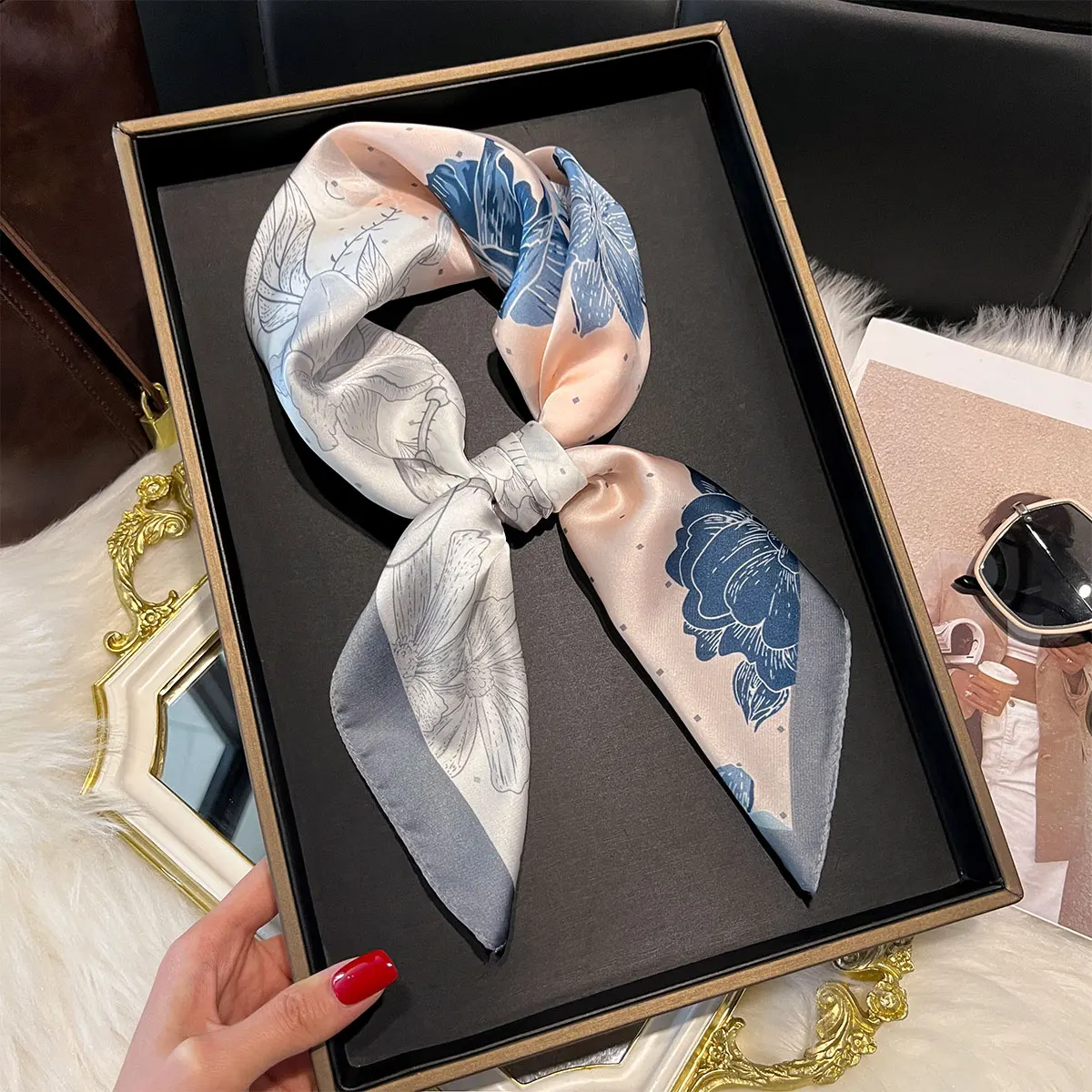 2025 New 70*70cm Silk Satin Hair Scarf Women Handkerchief Printed Female Square Head Bandana Small Neck Muffler Hijab Lady Girl