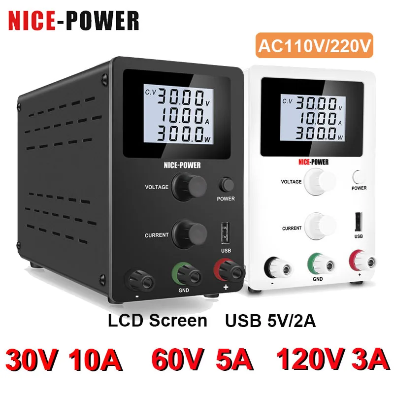 

Laboratory Workbench Regulated DC Power Supply Adjustable 30V 10A Voltage Current Regulator USB 5V 2A LCD Screen 60V 5A 120V 3A
