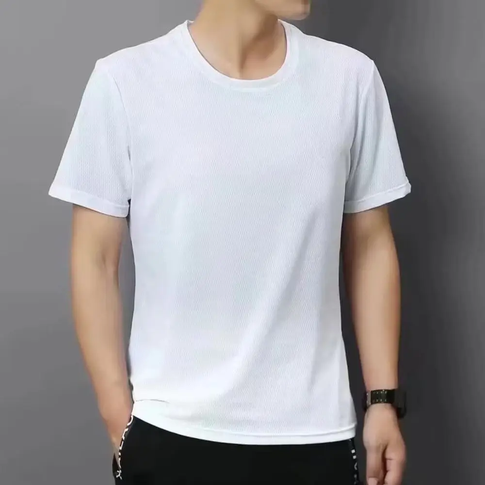 Fashion Round Neck Quick Dry T Shirts Simple Thin Short Sleeve T-shirt Bottoming Shirt Large Size Basic T-shirt for Men Male