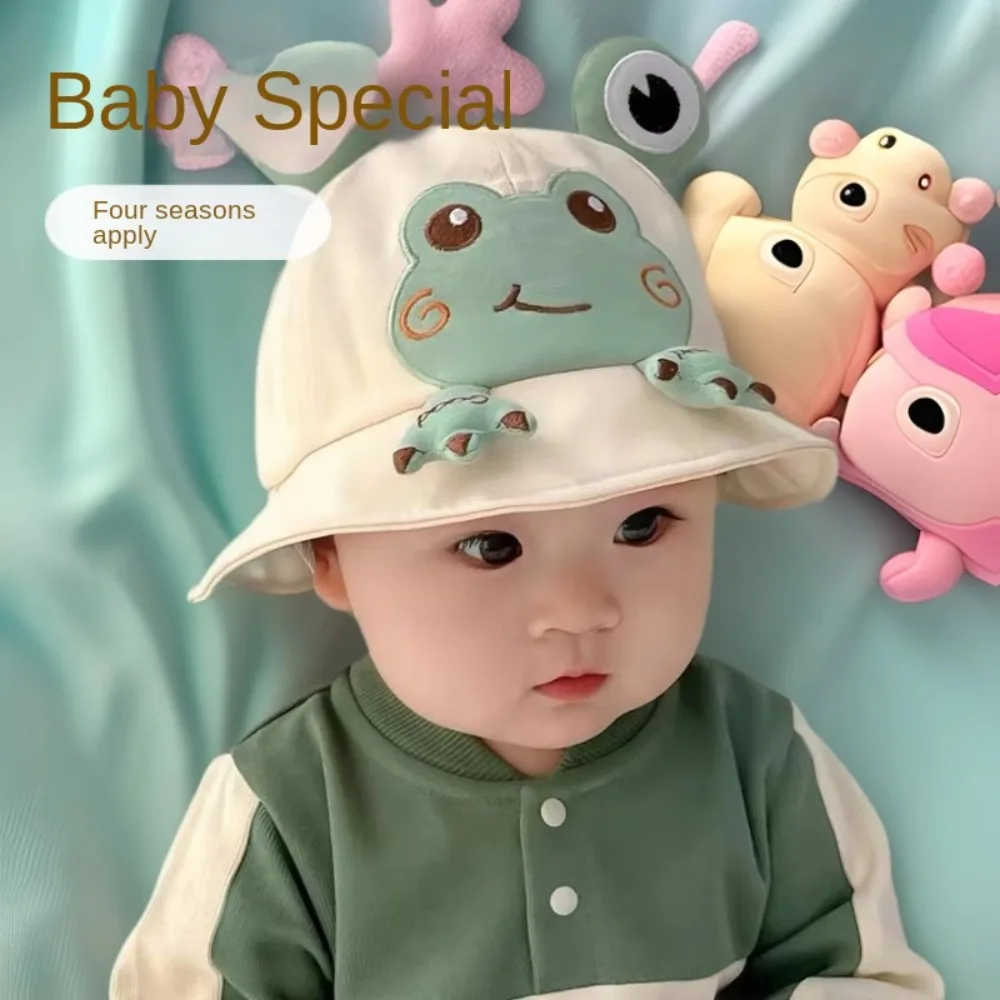 Sweet Korean Style Cartoon Frog Bucket Hat Mesh Cotton Baby Sun Protection Hat Sunscreen Breathable Children Fishman Hat Boys
