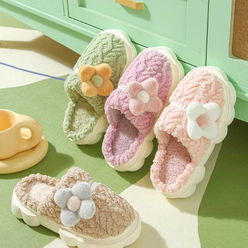Winter Home Warm Ladies Cotton Slippers Indoor Non-slip Thick Bottom Comfortable Slippers Fashionable Cute Women Cotton Slippers