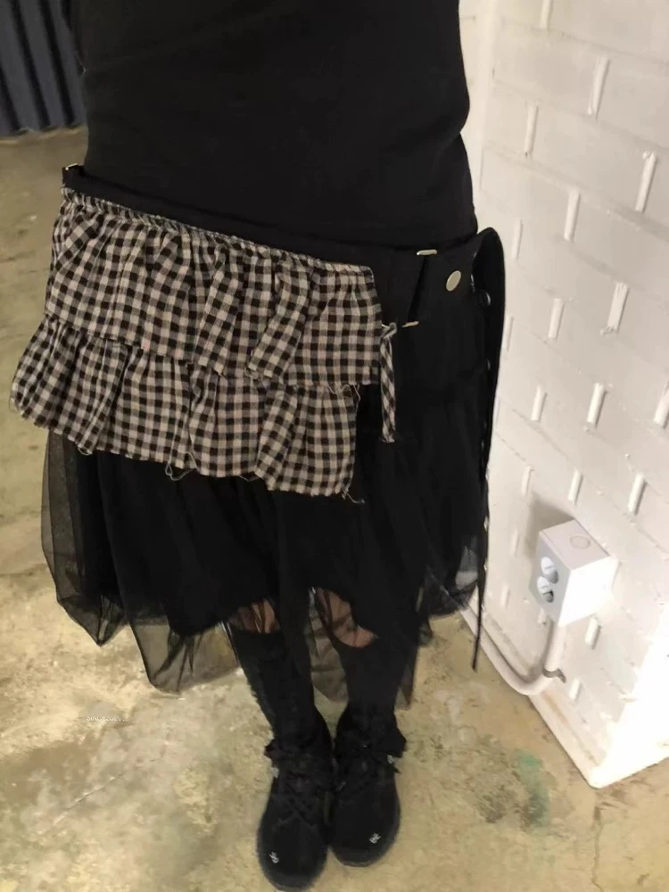 Street Sle Dual Use Zipper Plaid Lace  Waist Bag oulder Bag Crossbody Bag Faionable ex Polyester Travel Bag