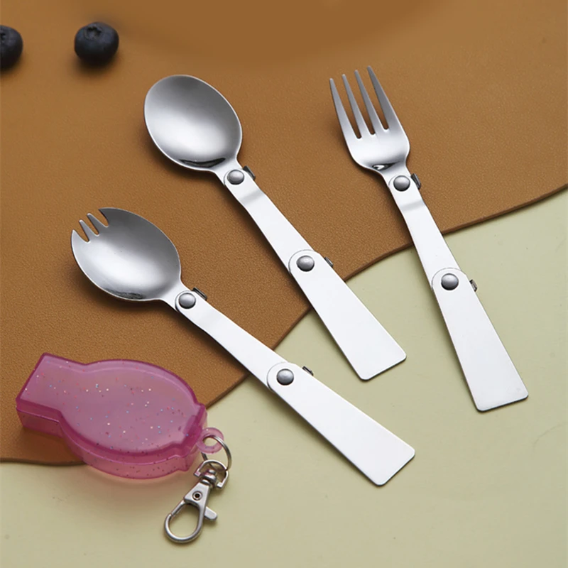 Foldable Picnic Stainless Steel Camping Cutlery Set Hiking Portable Tableware Home Kitchen Spoon Fork Travel Dinnerware
