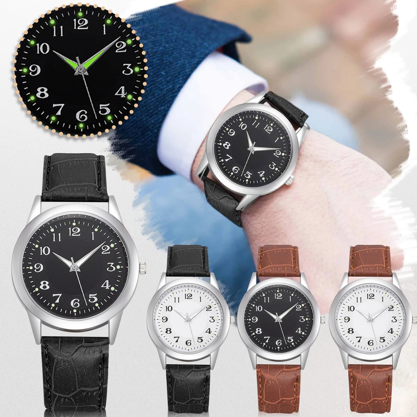 

Fashion Luminous Men'S Watches Simple Round Digital Dial Quartz Watch For Men Casual Leather Band Male Watch Kol Saati Erkek