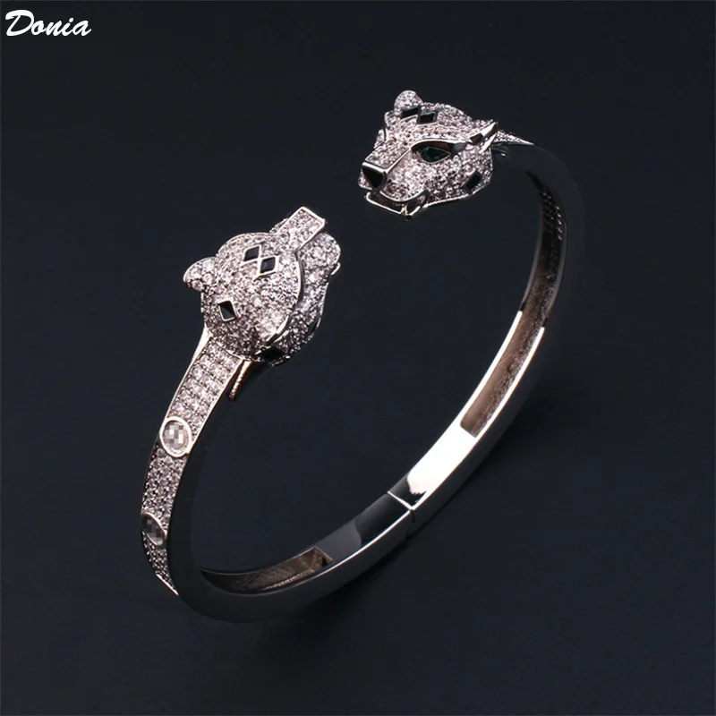 

Donia Jewelry Fashion double leopard bracelet ring set micro-inlaid AAA zircon luxury temperament animal open bracelet jewelry