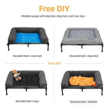 Dog Bed for Dogs and Cats Indoor Outdoor Elevated Pet Lounger Bed with Detachable Plush Bolster Cooling Summer L XL 2XL 5