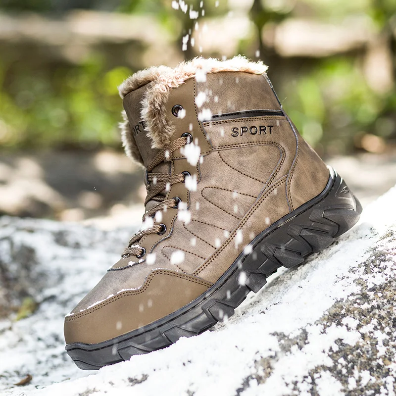 2023 New Winter Men's Anti Slip Work Boots Plush Thermal Waterproof Fur Snow Boots Men's Sports Mountaineering Boots Large 39-48