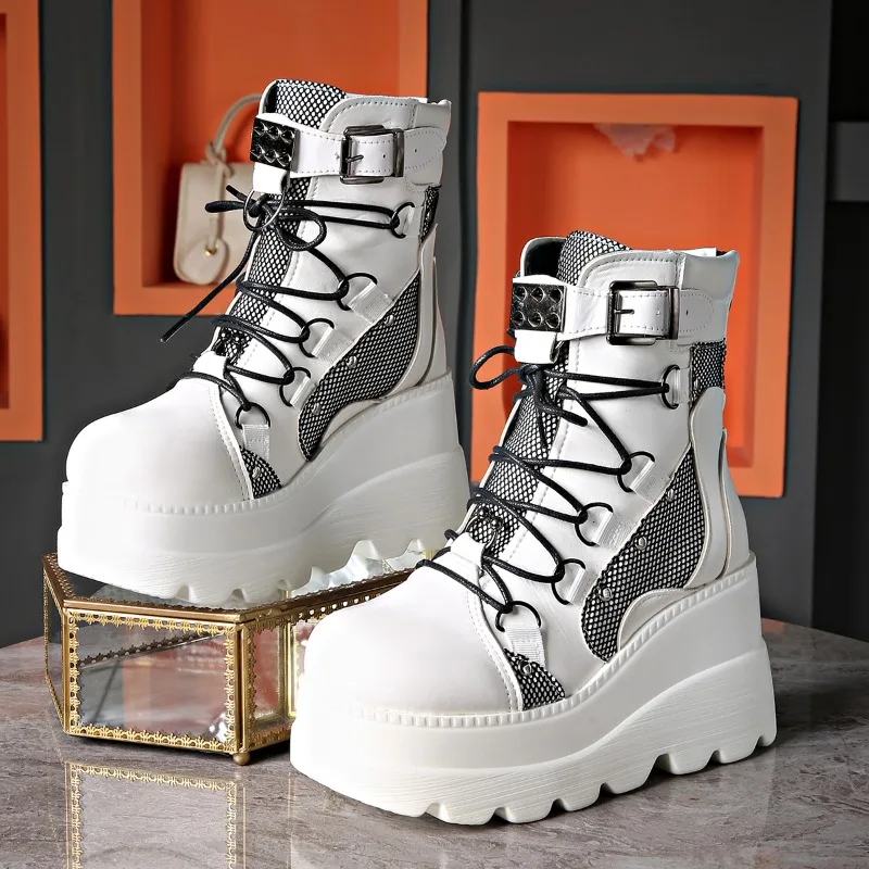 2023 New Winter Women's Platform Boots Wedged Knee Length Black Lace Up Fashion Gothic Boots Punk Shoes Girls' Fashion Boots