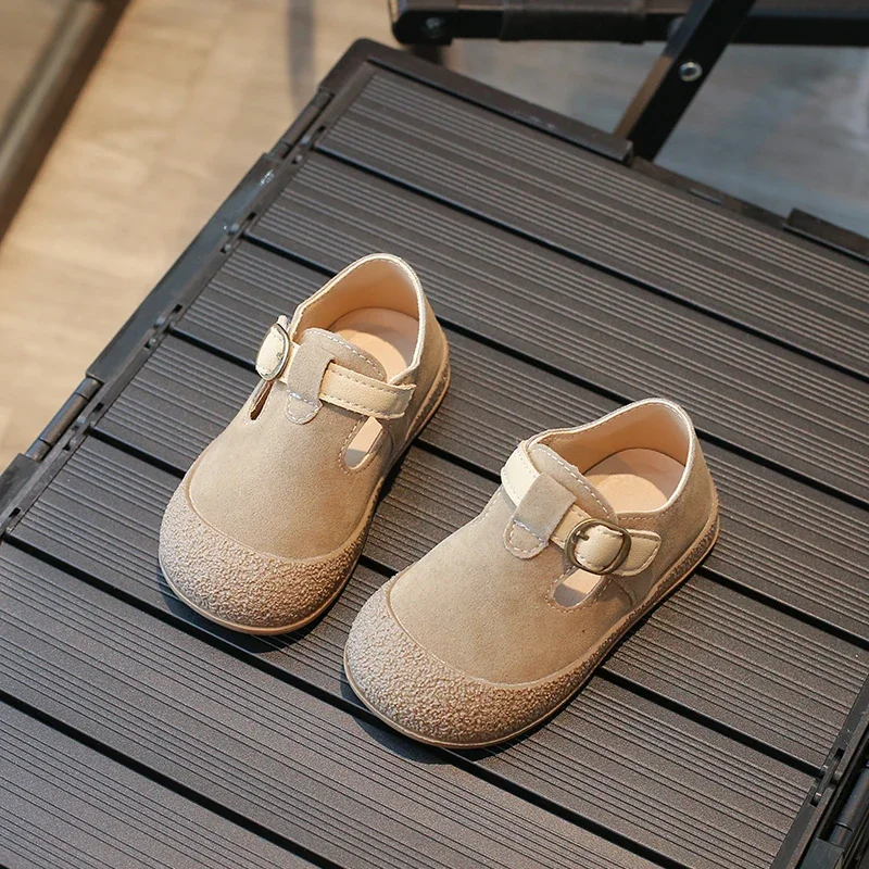 Children Fur Leather Shoes Toddler Gilrs Boys T-strap Casual Shoes Outdoor Infant School Autumn Spring 3-6Y Sneakers