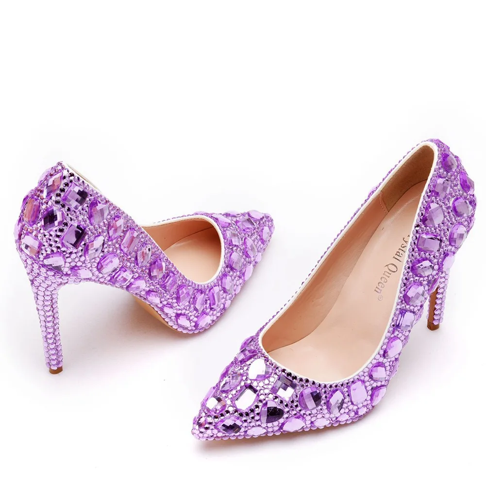 Fashion Spring Autumn Women's Pumps Rhinestone Pointed Toe Slip on PU 11CM Thin High Heels Princess Shoes for Work Office Women 2