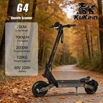 KuKirin G4 Scooter elettrico per adulti Motore da 2000 W Pneumatico fuoristrada da 11 pollici Escooter per tutti i terreni Batteria 60V20Ah E-Scooter pieghevole