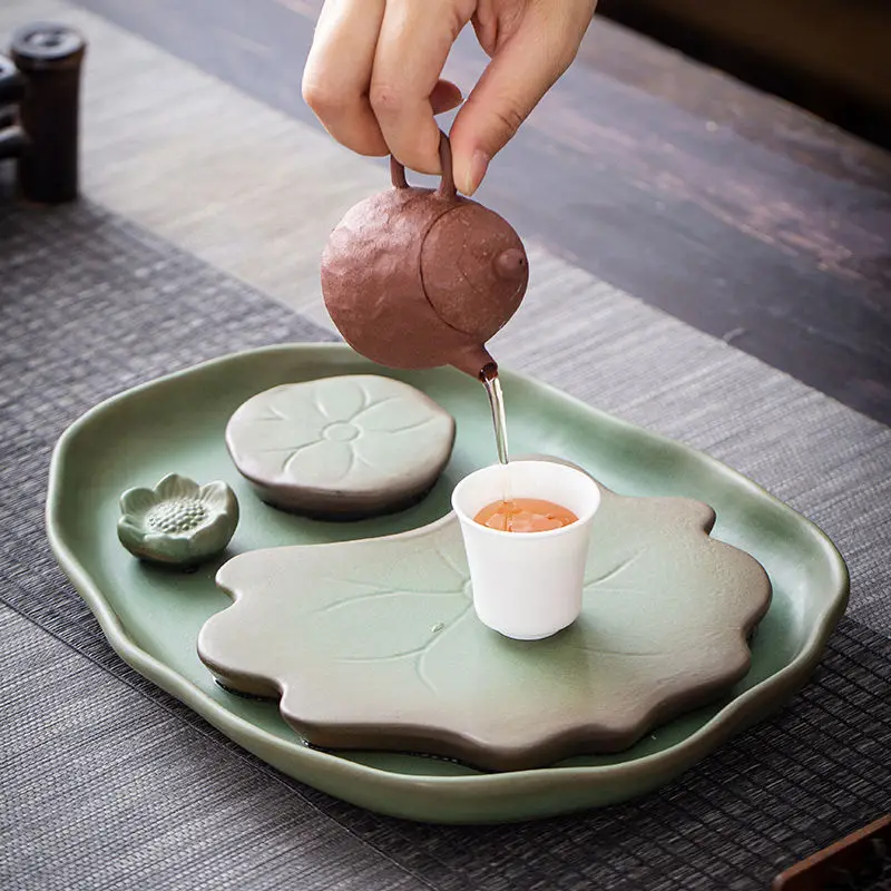 Ceramic Tea Tray Household Dry Brewing Table Office Small Tea Table Tray Simple Water Storage Type Dry Gun