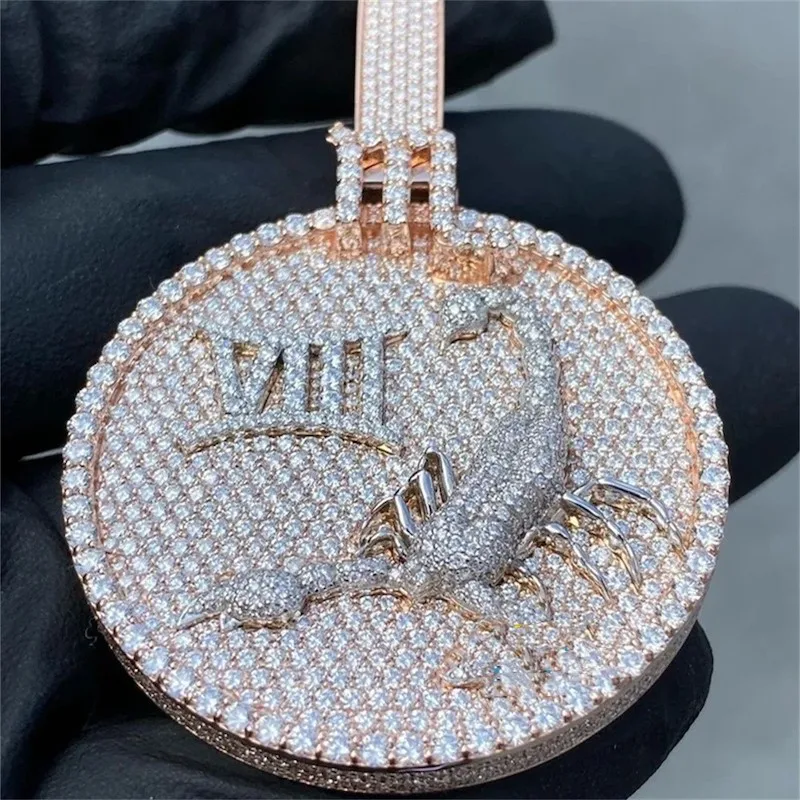 JEWE Custom Scorpion Medallion Pendant Iced Out Moissanite Diamond Charm Hip Hop Jewelry Solid 925 Sterling Silver Chain for Men