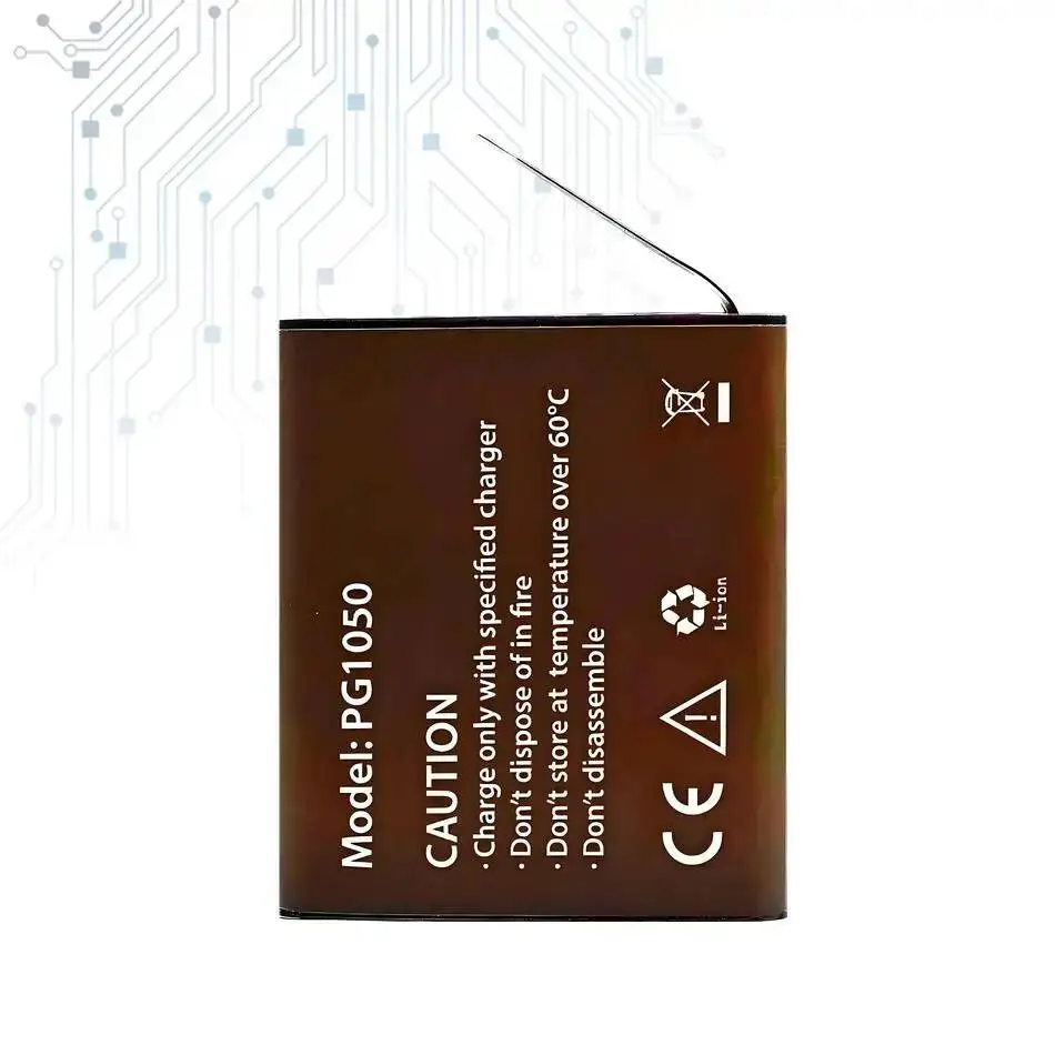 Batterie PG1050 1050mAh pour SJCAM SJ5000 et EKEN H8PRO, vue de côté montrant l'épaisseur