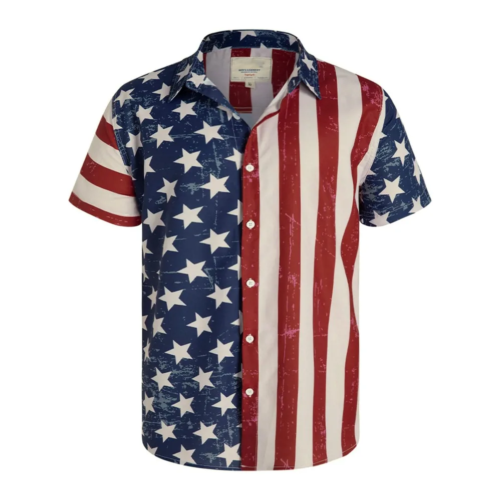 

Patriotic Shirts for Men USA Short Sleeve Button Up American Flag Shirts for Men for 4th of July Vintage Old School Streetwear