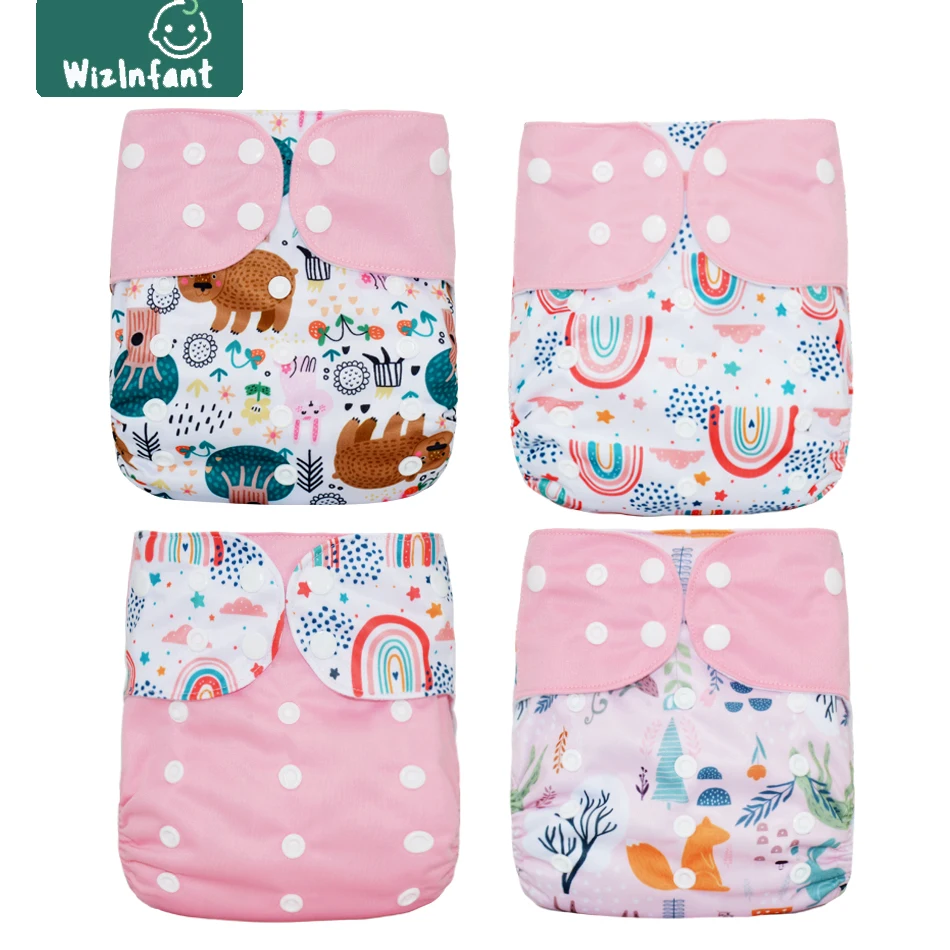 

WizInfant 2023 4pcs/Set Washable Eco-friendly Baby Cloth Diaper Ecological Adjustable Nappy Reusable Diapers Fit 0-2year 3-15kg