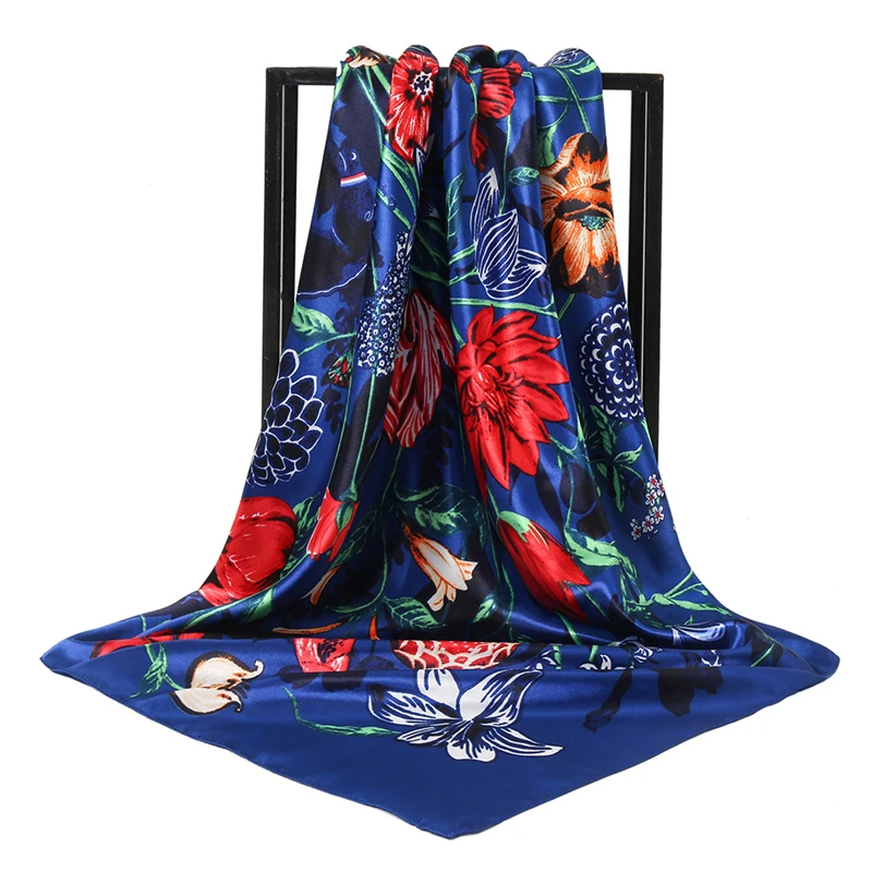 

2022 Летний Шелковый шарф с принтом и защитой от солнца, Женская Высококачественная атласная шаль, популярный Пляжный платок, модная квадратная бандана 90x90 см