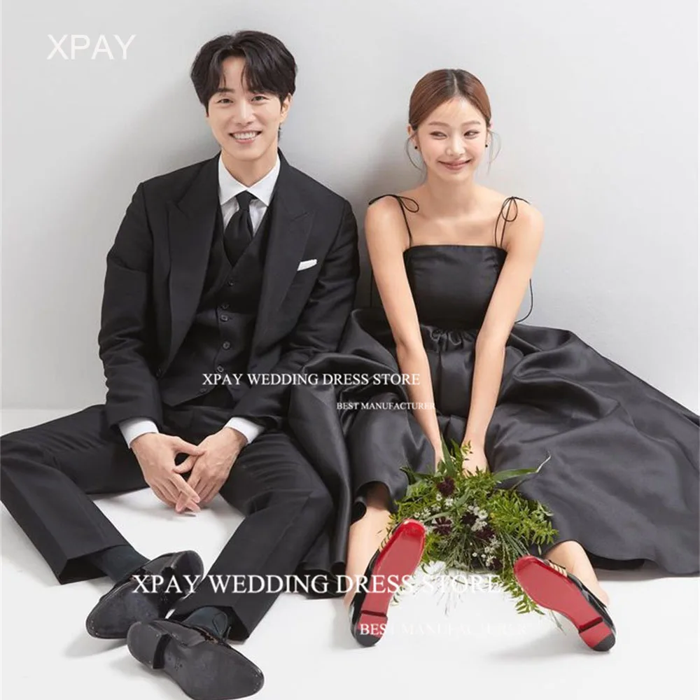 

XPAY Spaghetti Straps Black Korea Prom Dresses Sleeveless Backless Photo Shoot Custom Pleats Draped Birthday Party Dress 2024