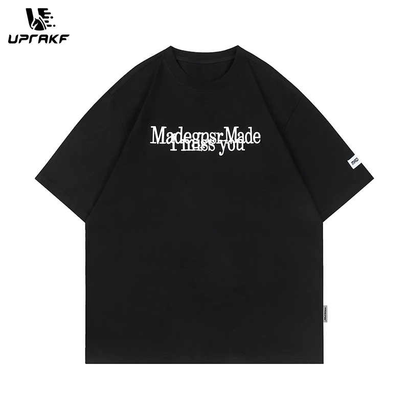 

UPRAKF Streetwear T Shirts Number Print Casual Oversize Sports Style Loose Short Sleeve Cotton O Neck Hip Hop Tee Summer