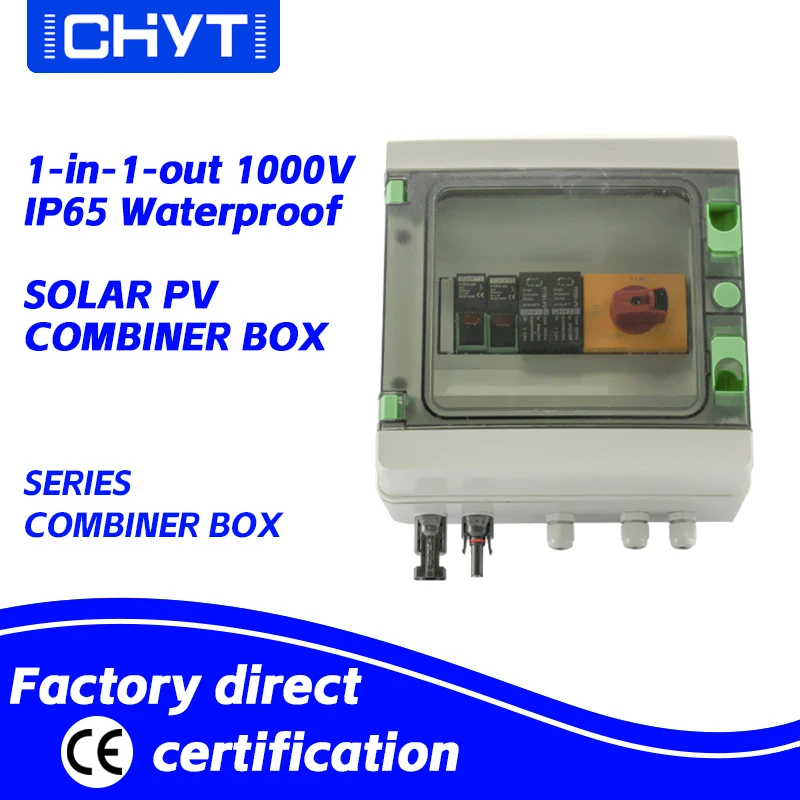 

PV Solar Surge Lightning Protection DC Combiner Box Outdoor Waterproof 1 String 1 Input 1 Output 1000V IP65