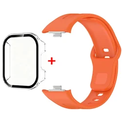 Silicone Band with Glass Case - Sport Strap and Protective Cover for Redmi Watch 6 Lite (Clean - Orange)