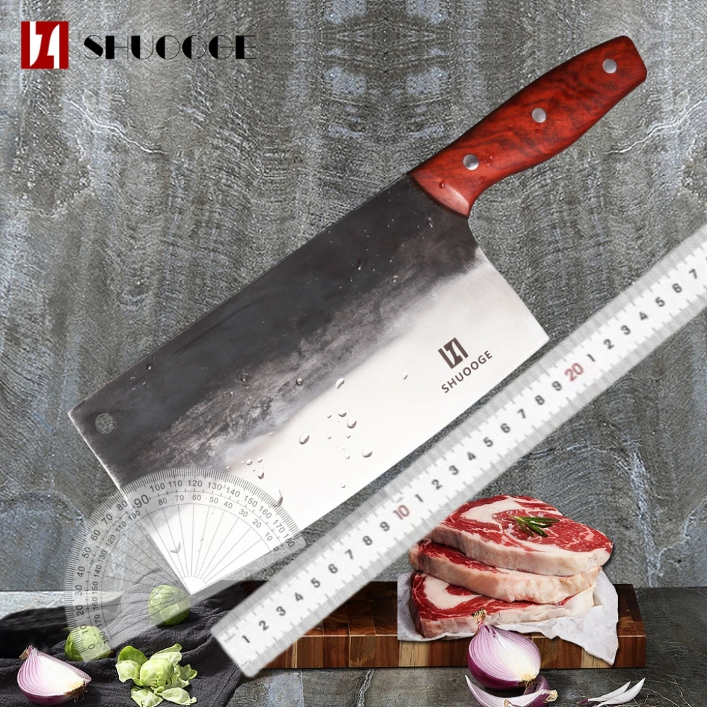 

Кухонный нож SHUOOGE из углеродистой стали, высококлассный нож шеф-повара ручной работы с кованым лезвием, кухонные ножи для овощей
