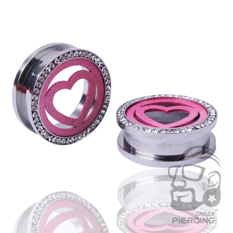 2PC Stainless Steel Ear Gauges (8mm/0g) - Hypoallergenic Screw Fit Plugs With Sandstone Detail