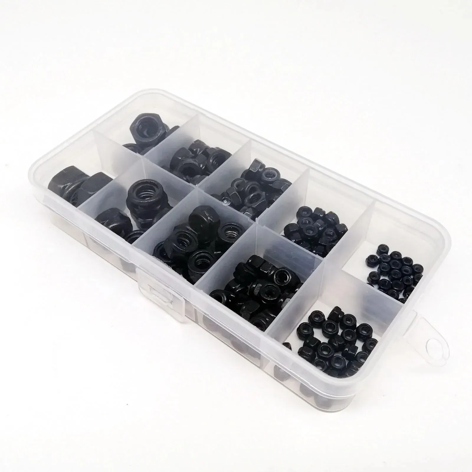 Hexagon Nylon Insert Self Locking Nut DIN985 200pcs M2 M2.5 M3 M4 M5 M6 M8 Black Carbon Steel Assortment Kit Set