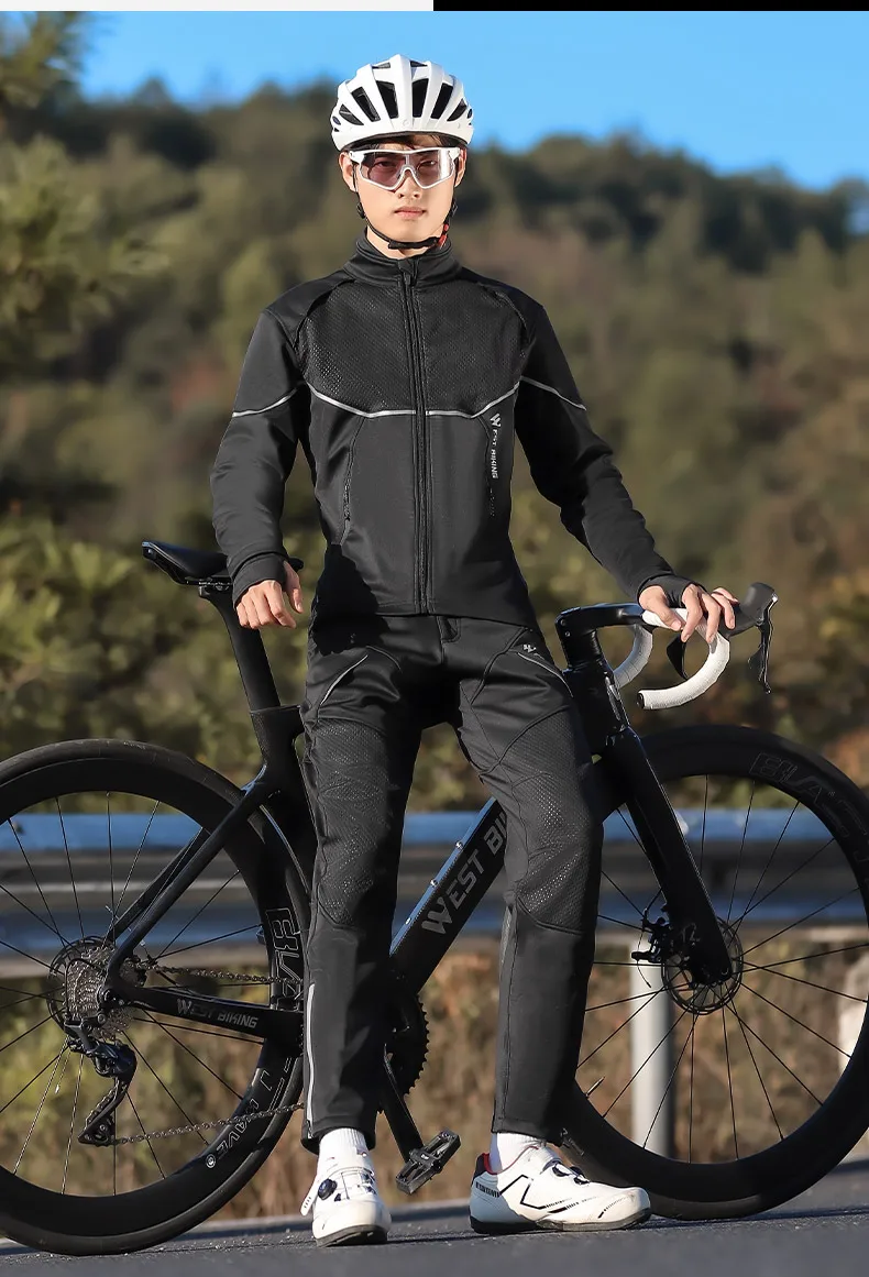 WEST RADFAHREN Winter Thermische Radfahren Set Fahrrad Jacke Kleidung Hosen Outdoor Sport Anzug Winddicht Mantel Rennrad Männer Sportswear – Detail 11