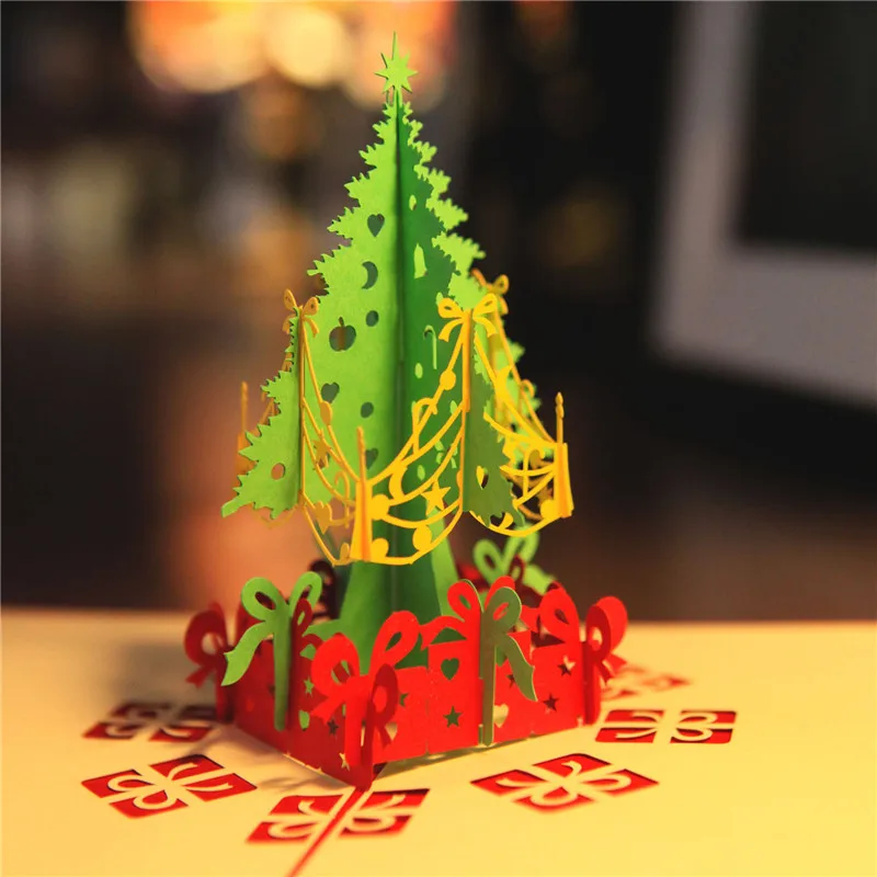 3D Pop-up Christmas Card Set,Shining Cards With Various Designs-Christmas Tree,Santa Claus,Reindeer,Snowflakes,Snowman,And More