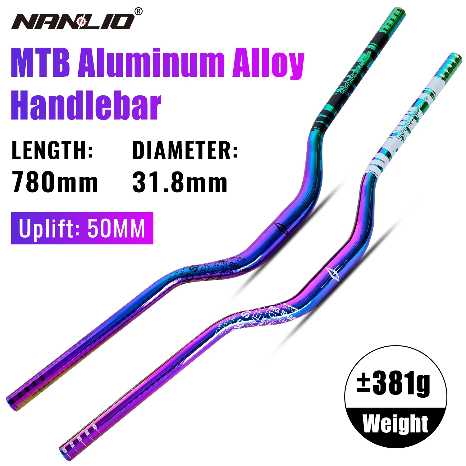 NANLIO Bicycle Handlebar Dayan Handlebar, 50MM Rise 780MM Length 31.8MM Diameter Rainbow Color