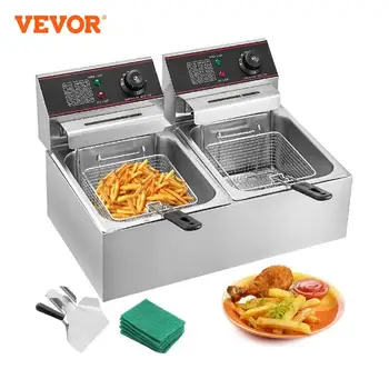 VEVOR Friggitrice Elettrica con Doppio Serbatoio in Acciaio Inossidabile 560 x 430 x 310 mm Friggitrice ad Olio 5000 W Friggitrice Elettrica con Coperchi Rimovibili 50 ~ 200°C Friggitrice per Friggere 1