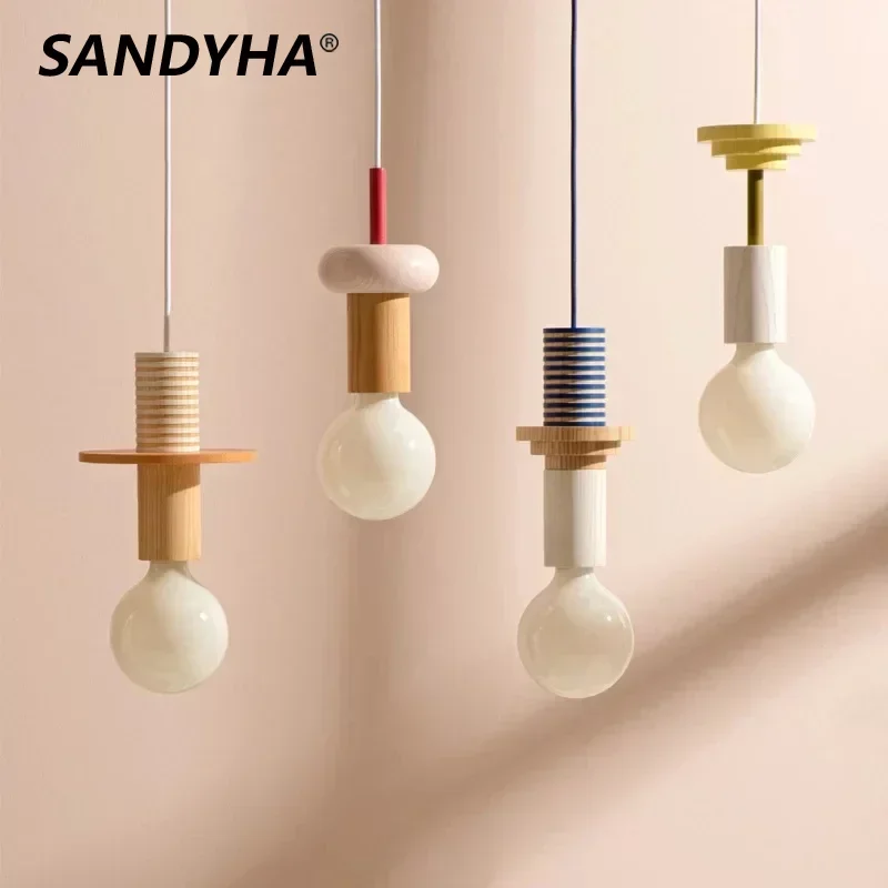 

Nordic Modern Ceiling Chandeliers Minimalist Cream Style Geometric Solid Wood LED Lights Dining Room Bedroom Home Deco Lightings