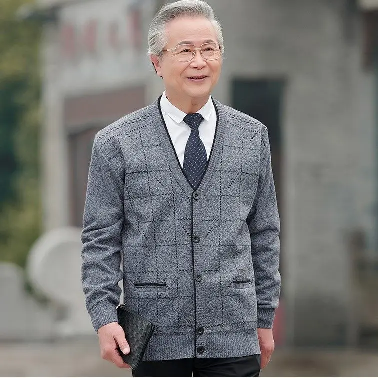 New Fashion Men Cardigan Da Uomo In Cashmere Di Alta Qualità Casual Con Scollo A V Monopetto Plus Size Maglioni Morbidi E Caldi Per Anziani Marca W113