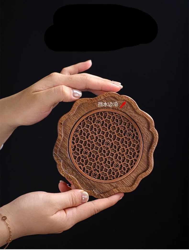 Description Picture 6 of itemTraditional Walnut Tea Tray Teapot Teacup Solid Wood Tray Mat Office Coffee Cup Trays Home Tea Ceremony Accessories