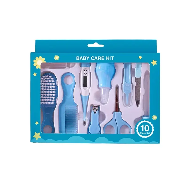 Kit De Toilettage Bébé 8 En 1 - Brosse à Cheveux, Coupe-ongles, Nettoyeur De Nez Et Plus - Bleu