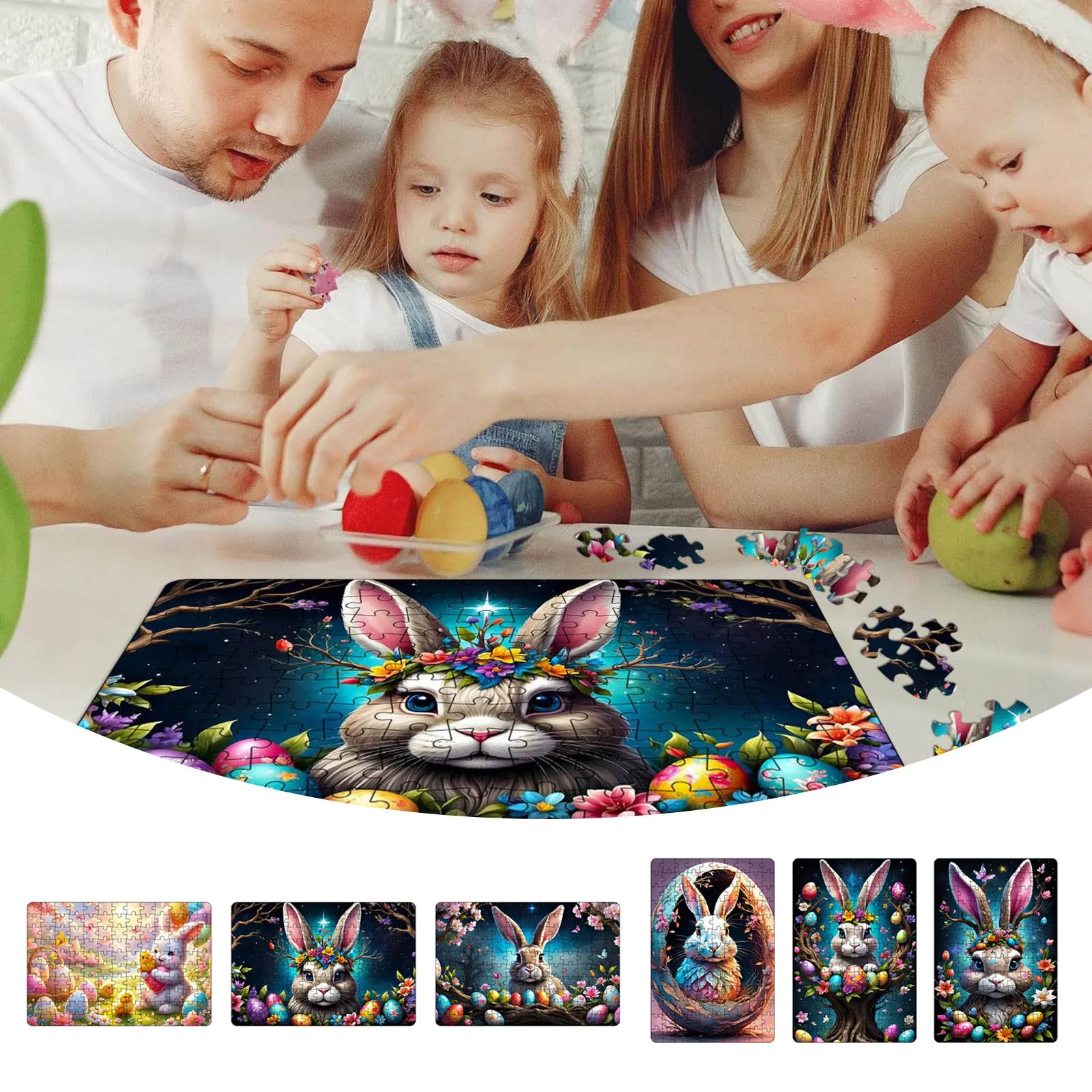 Fairground Easter Puzzle Cute Bunny Photo Puzzle Family Game Home Decoration Hanging Picture Burr